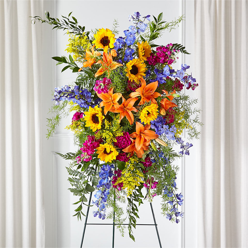 Sunlit Memories Standing Spray (Standard) – Paola Parra Flowers, Clermont FL