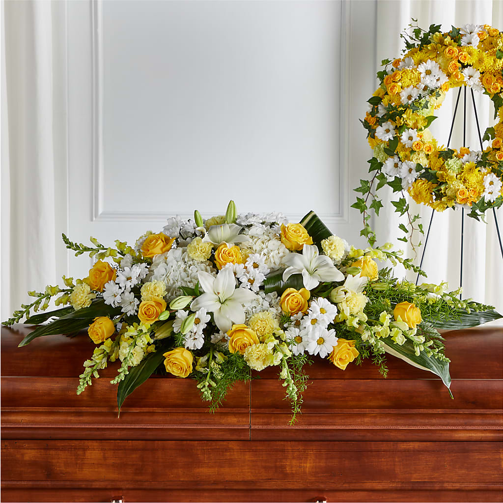 Golden Harmony Casket Spray – Paola Parra Flowers, Clermont FL