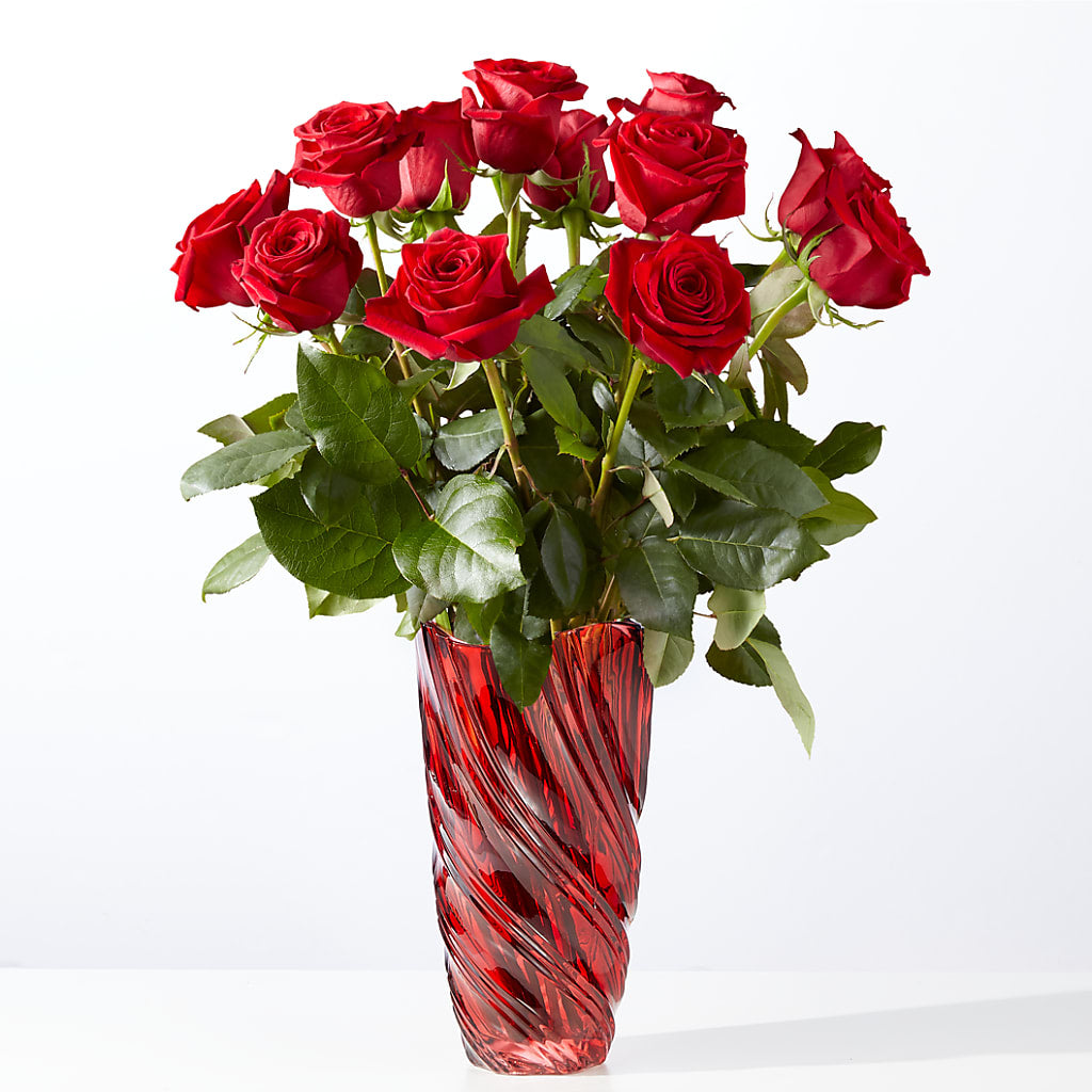 Classic Love Red Rose Bouquet with Luxe Swirl Vase – Paola Parra Flowers, Clermont FL