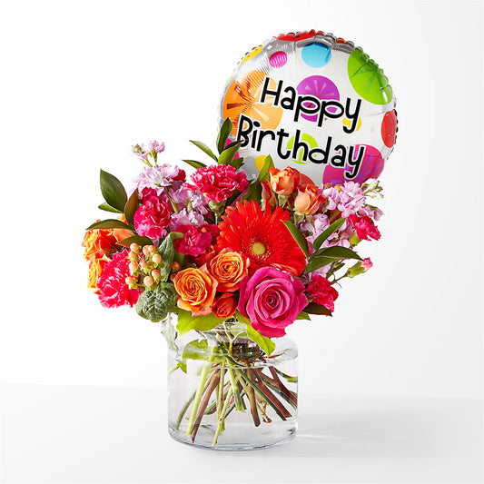 Fiesta Bouquet with Birthday Balloon –  Paola Parra Flowers, Clermont FL