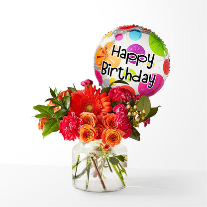 Fiesta Bouquet with Birthday Balloon –  Paola Parra Flowers, Clermont FL