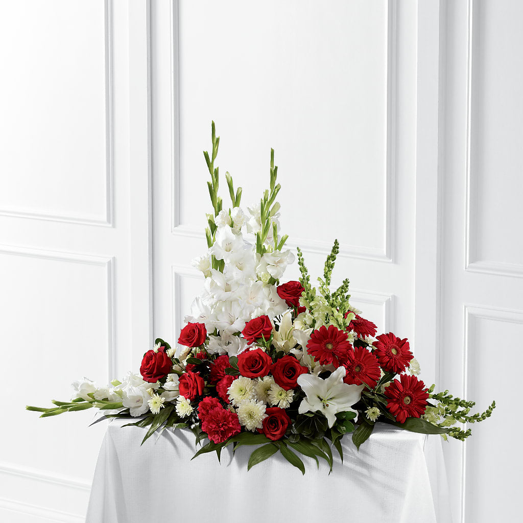 Crimson & White Arrangement –  Paola Parra Flowers, Clermont FL