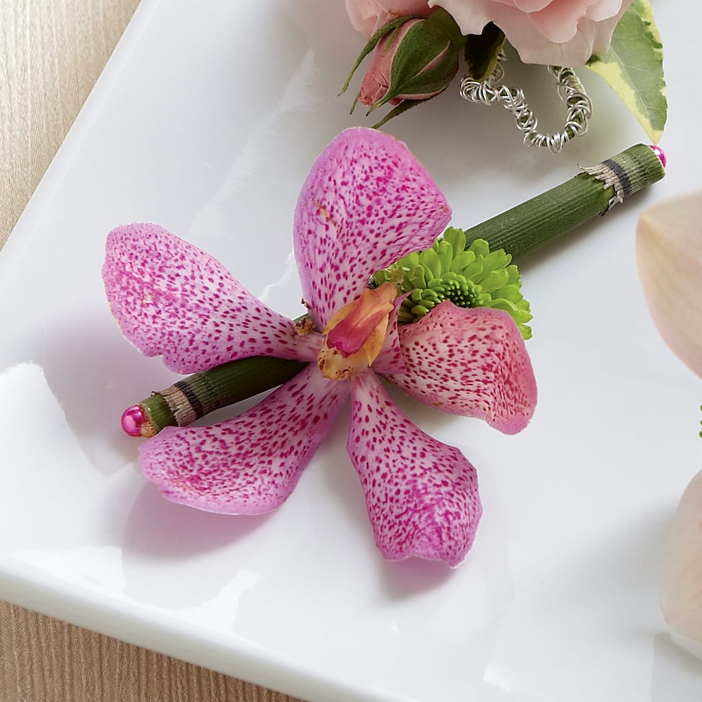 Pink Mokara Boutonniere –  Paola Parra Flowers, Clermont FL
