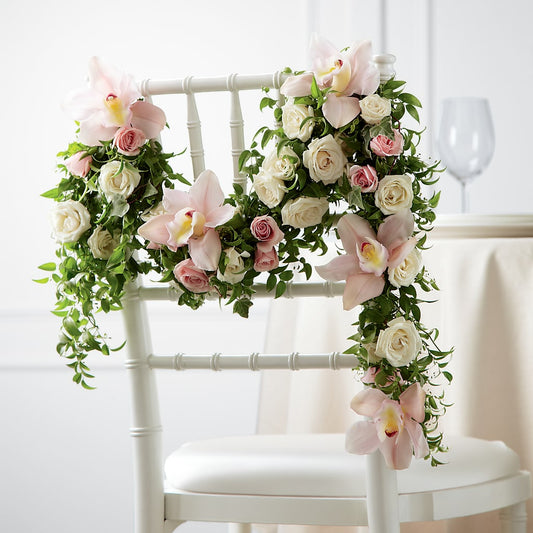 Orchid Rose Chair Décor –  Paola Parra Flowers, Clermont FL